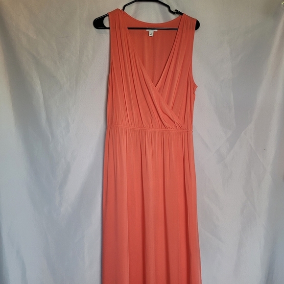 Old Navy Faux Wrap Orange/ Coral  Sleeveless Summer Beachy Maxi Dress Size L - Picture 1 of 10